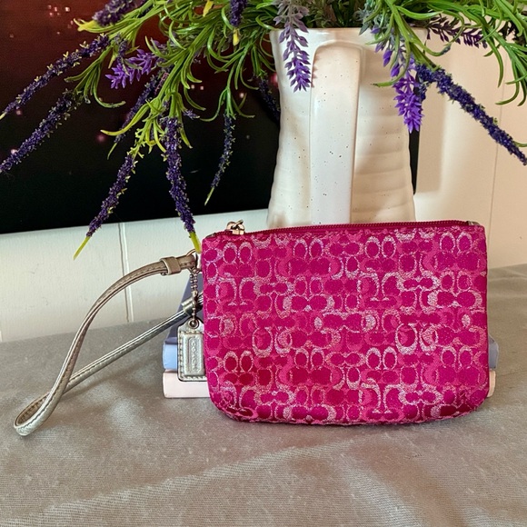 Coach Handbags - Coach Metallic Pink and Silver Wristlet